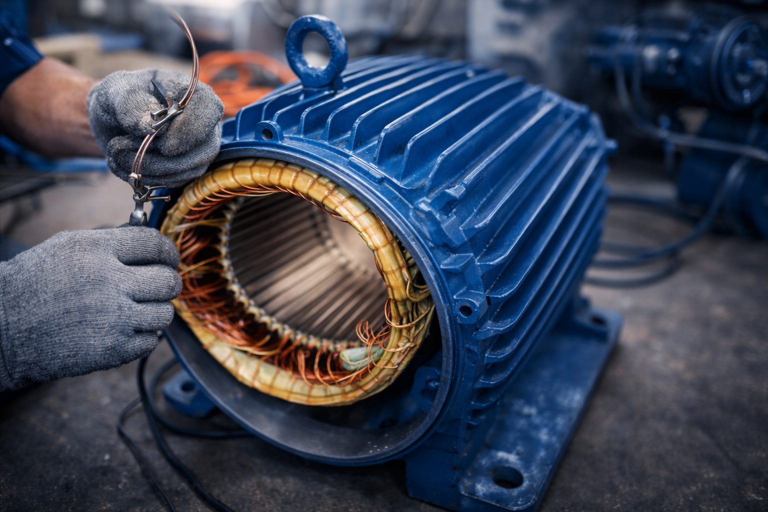 Técnico ALW Eletromotores trabalhando em motor elétrico